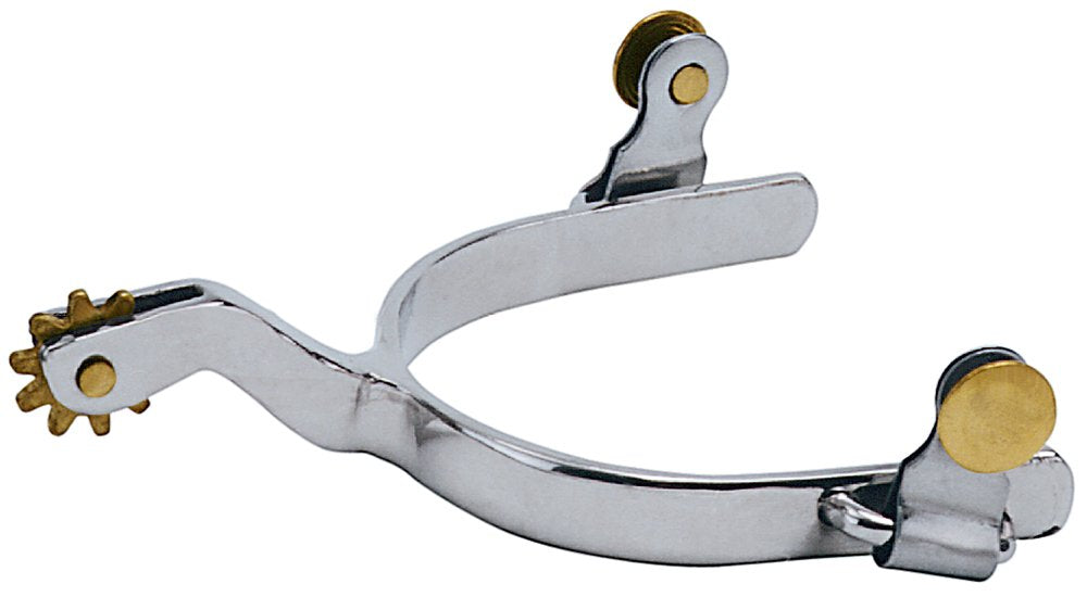 Weaver Equine spur front view showing chrome finish and plain band for durable performance