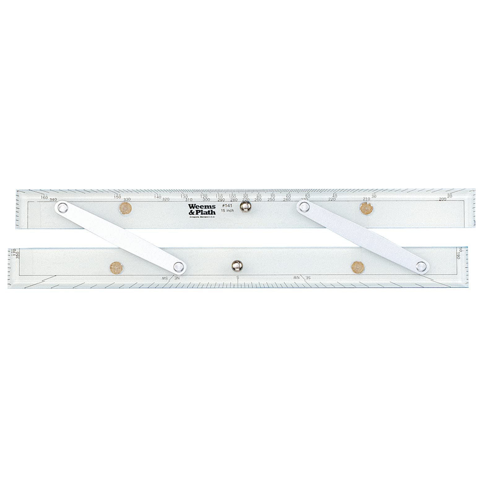 Weems & Plath parallel ruler front view showing scale and handles for precise plotting