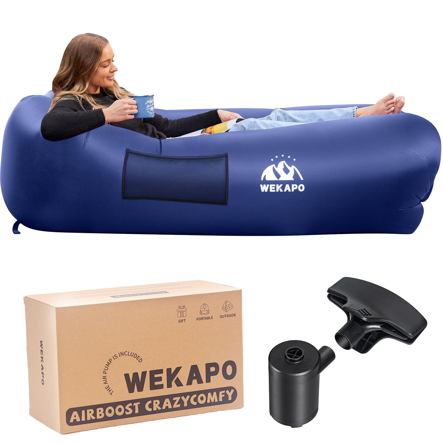 WEKAPO front view of inflated couch showing roomy seating and portability benefit