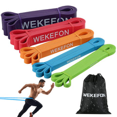 WEKEFON front packaging showing five resistance bands and carry bag, convenient kit for progression
