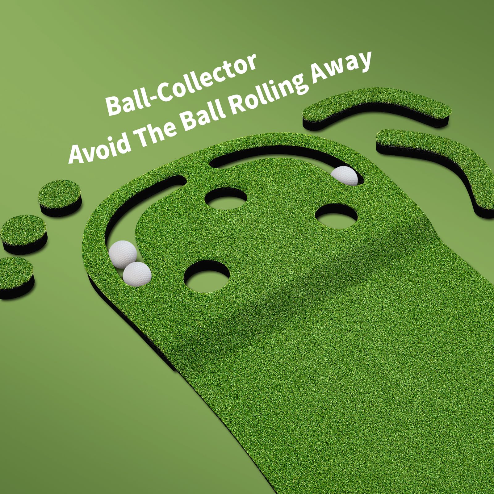 Wekin putter and balls detail demonstrating adjustable putter for personalized fit
