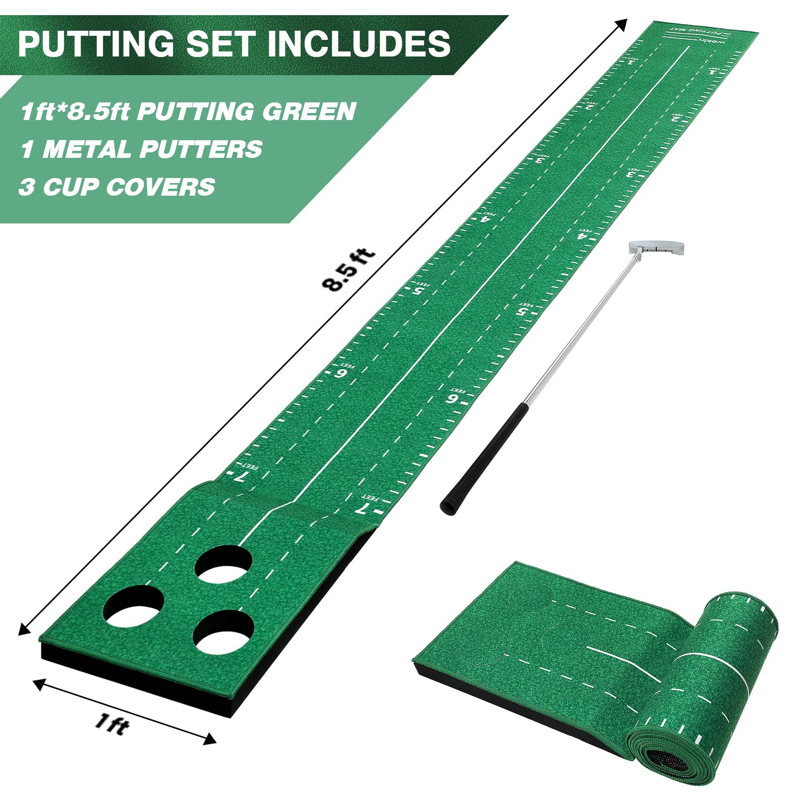 Wekin scale comparison putter and mat showing putter length versus mat for size reference
