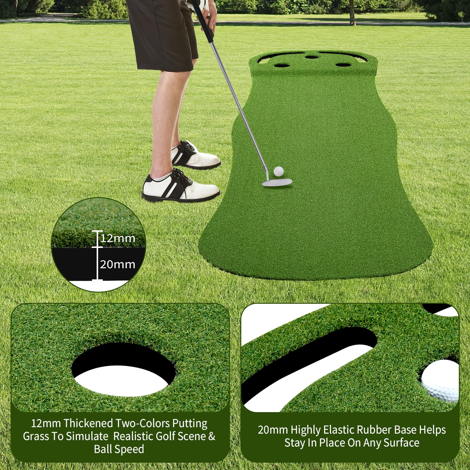 Wekin turf closeup highlighting two-tone 12mm pile for realistic ball roll