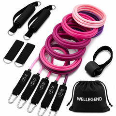 wellegend front packaging showing complete resistance band kit and portability benefit