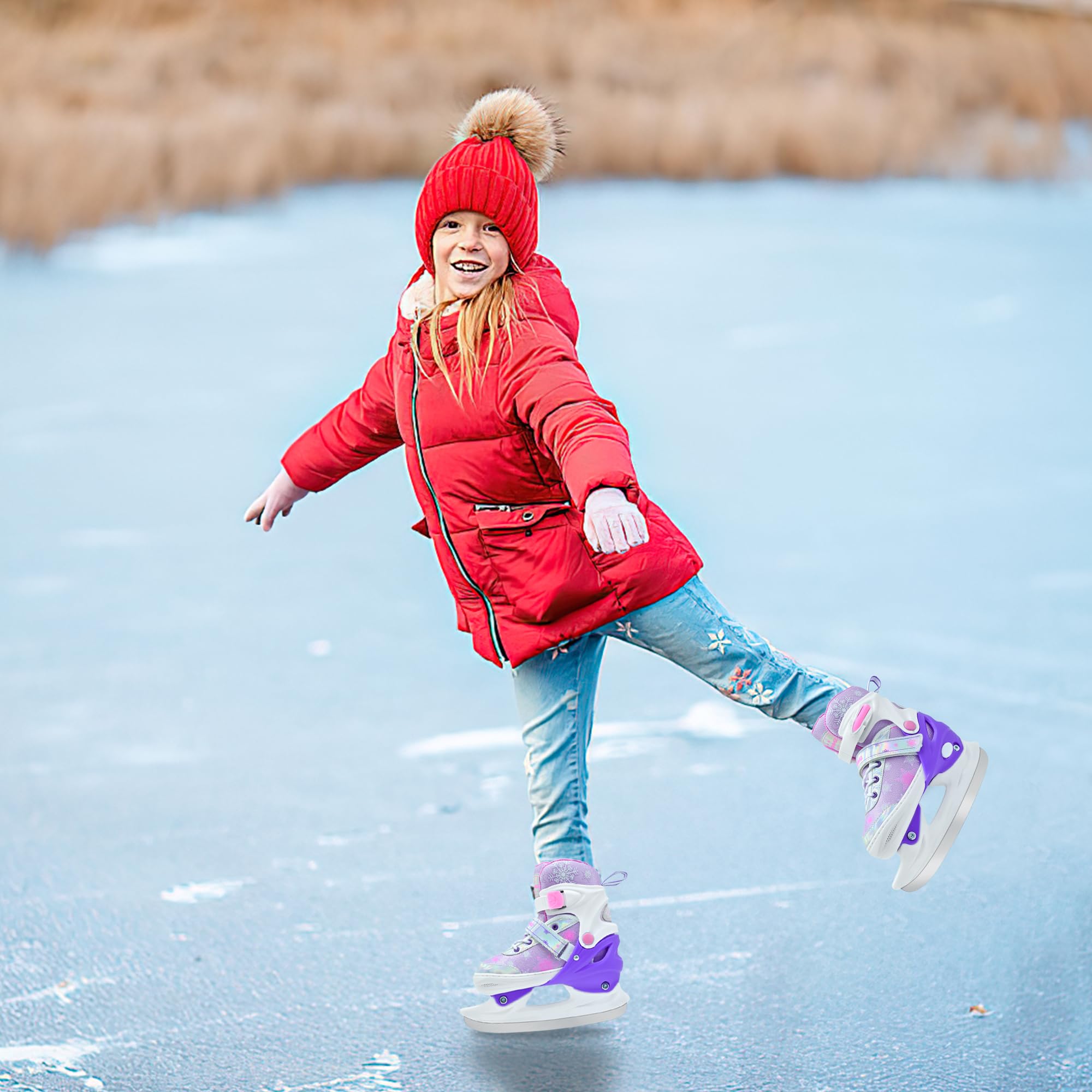 WELLWON child wearing skates on rink showing confidence and balance