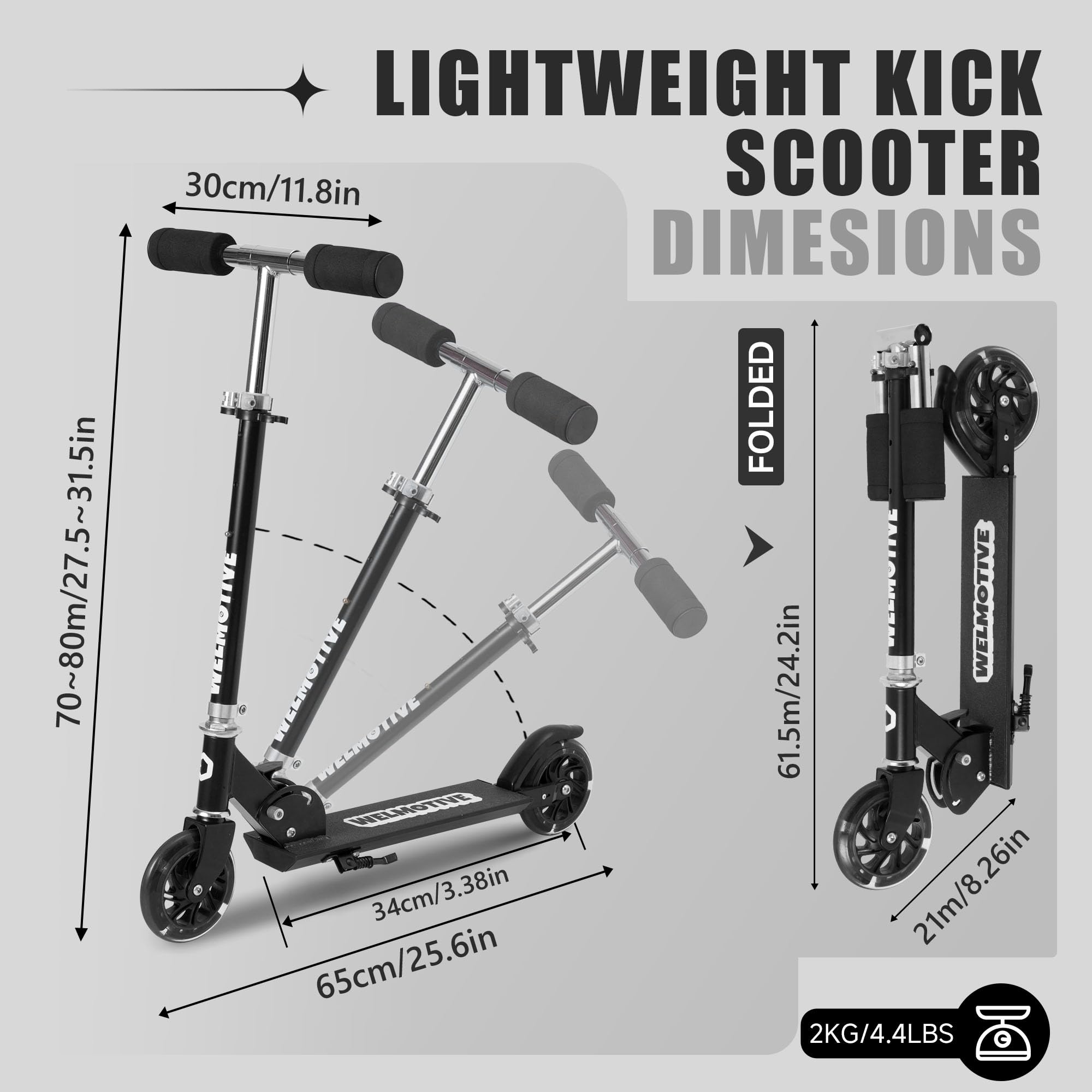 Welmotive folded scooter compact for trunk or closet storage and travel