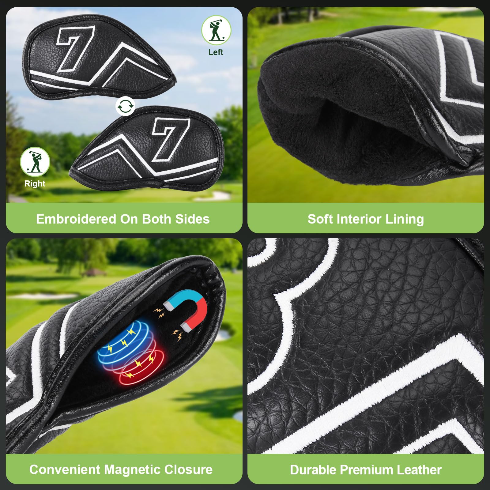 welspo covers on irons showing scale and fit in a golf bag
