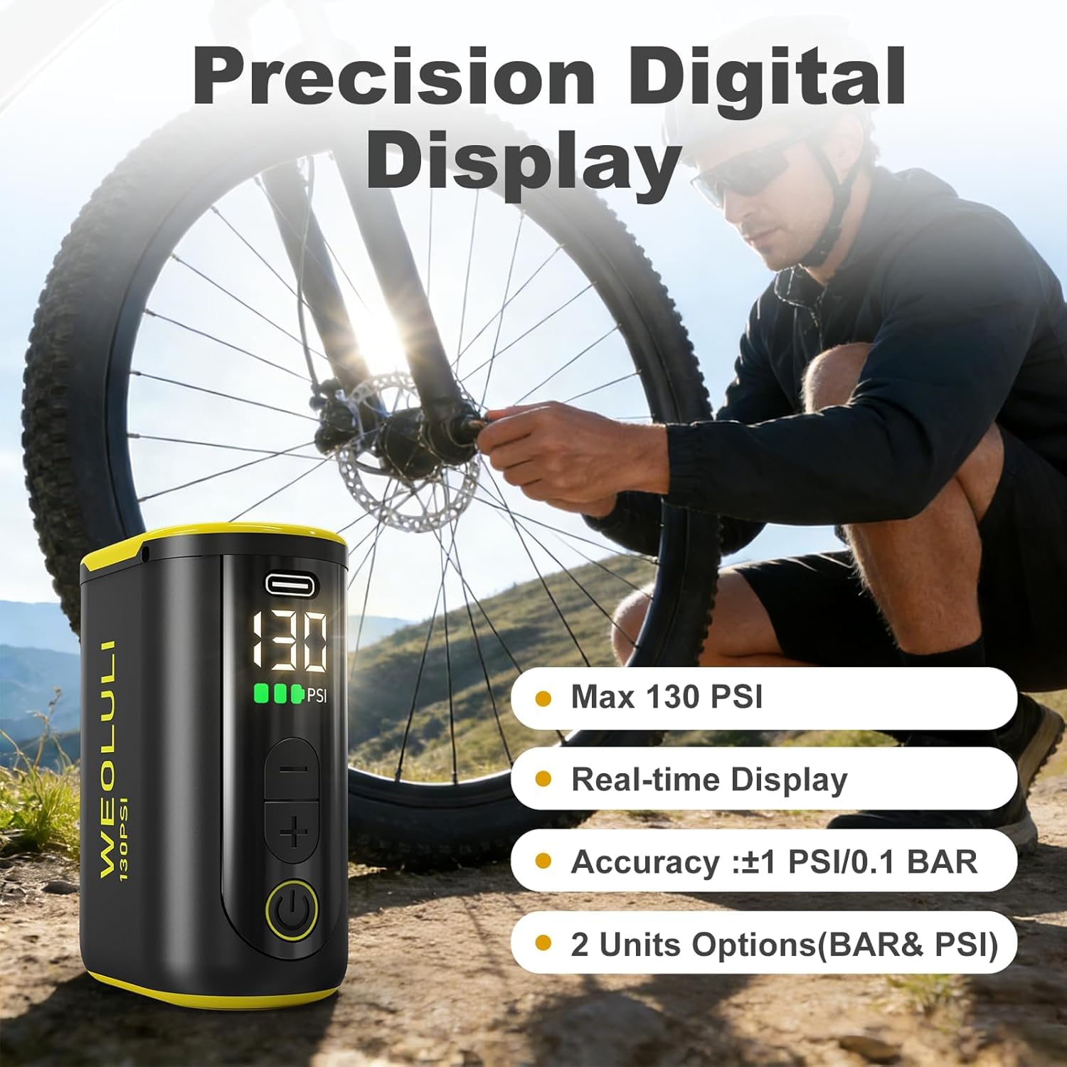 WEOLULI inflating a road bike tire showing rapid inflation benefit