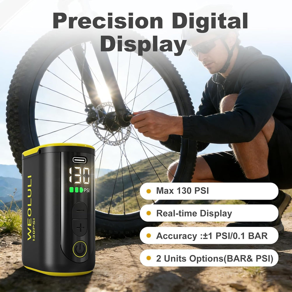 WEOLULI inflating a road bike tire showing rapid inflation benefit