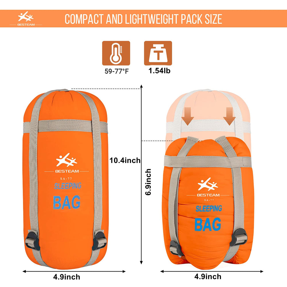 WERTYCITY compact packed sleeping bag in stuff sack for minimal carry volume