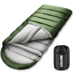 WERTYCITY sleeping bag front view showing roomy fit and warmth