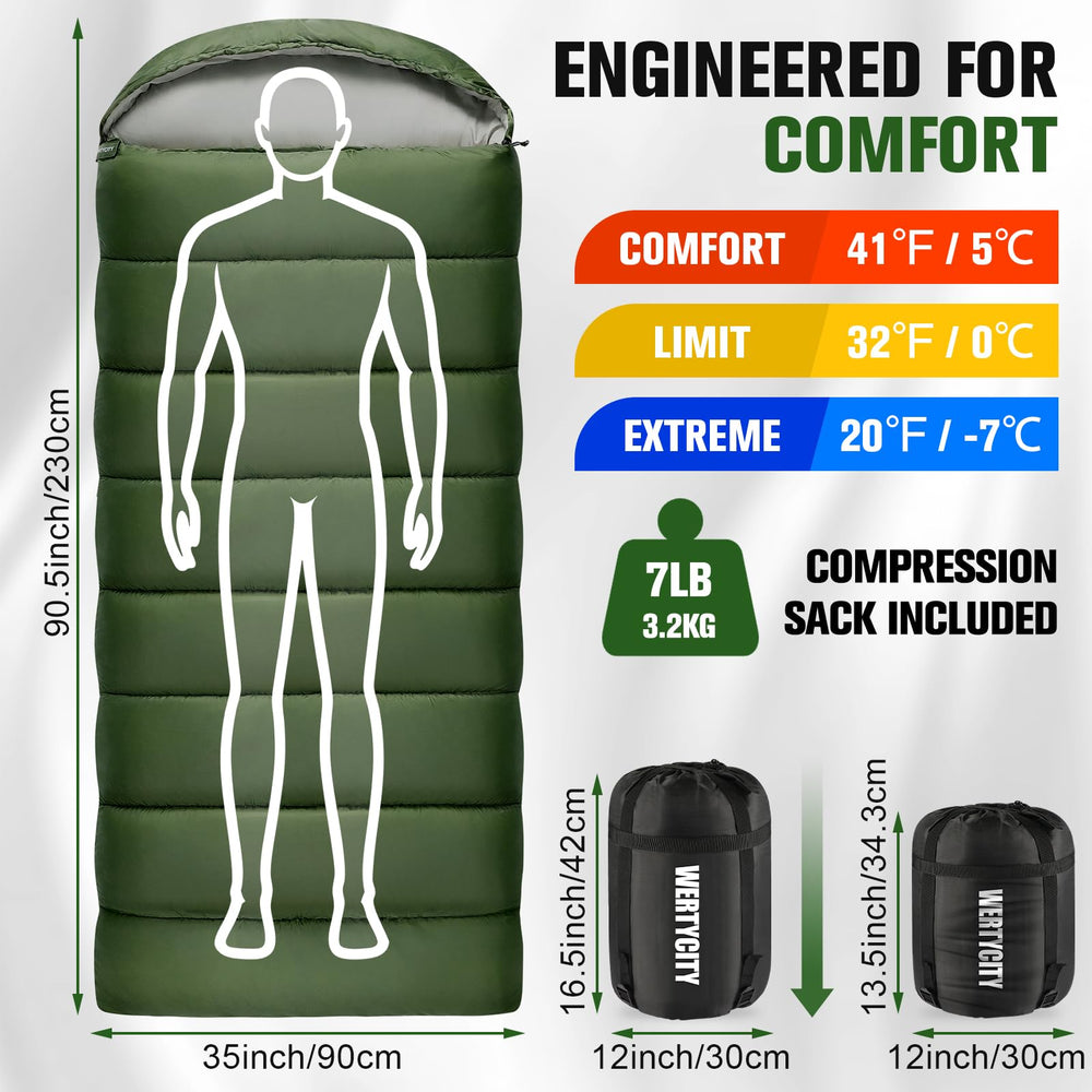 WERTYCITY sleeping bag packed in compression sack for easier transport