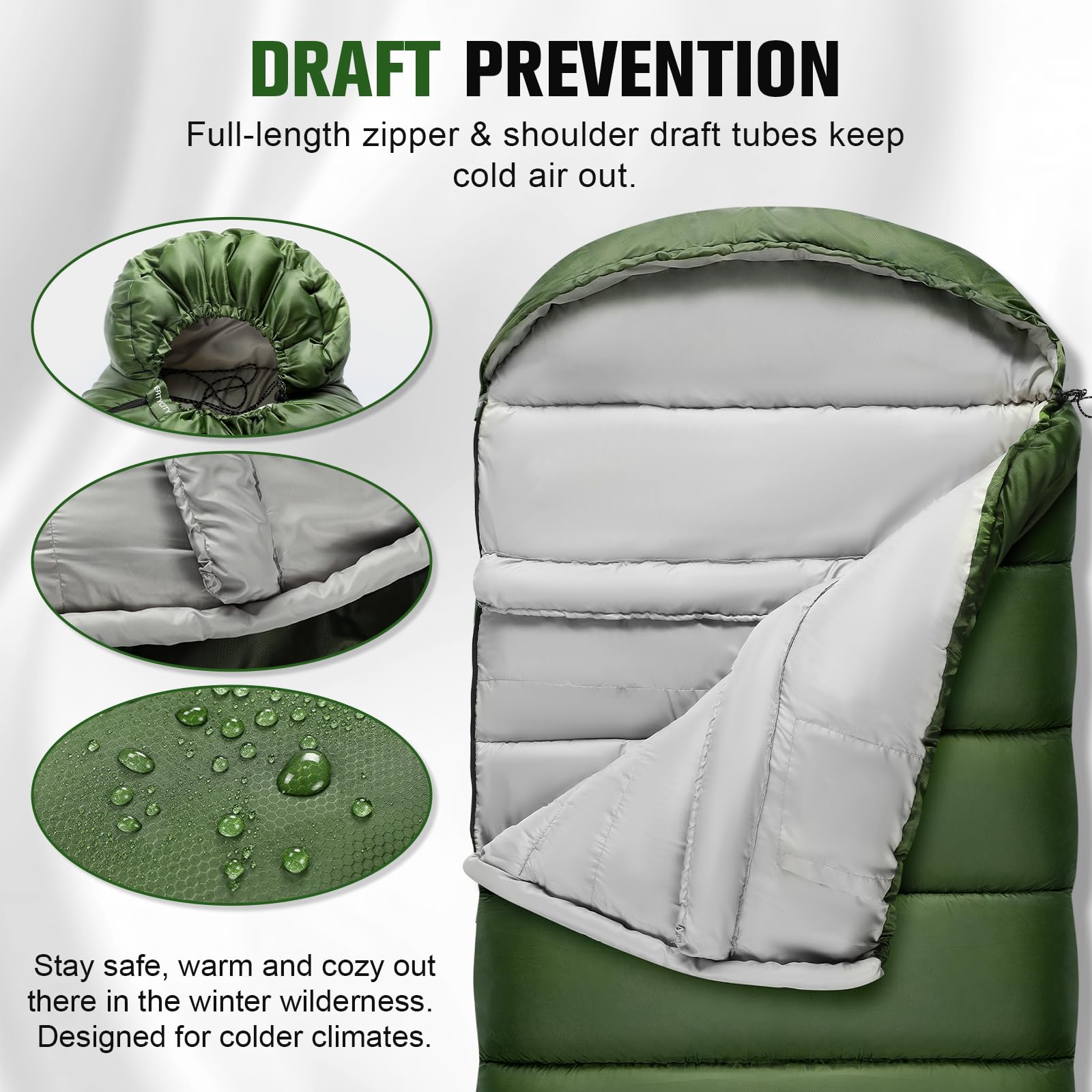 WERTYCITY sleeping bag next to tape measure showing XL length