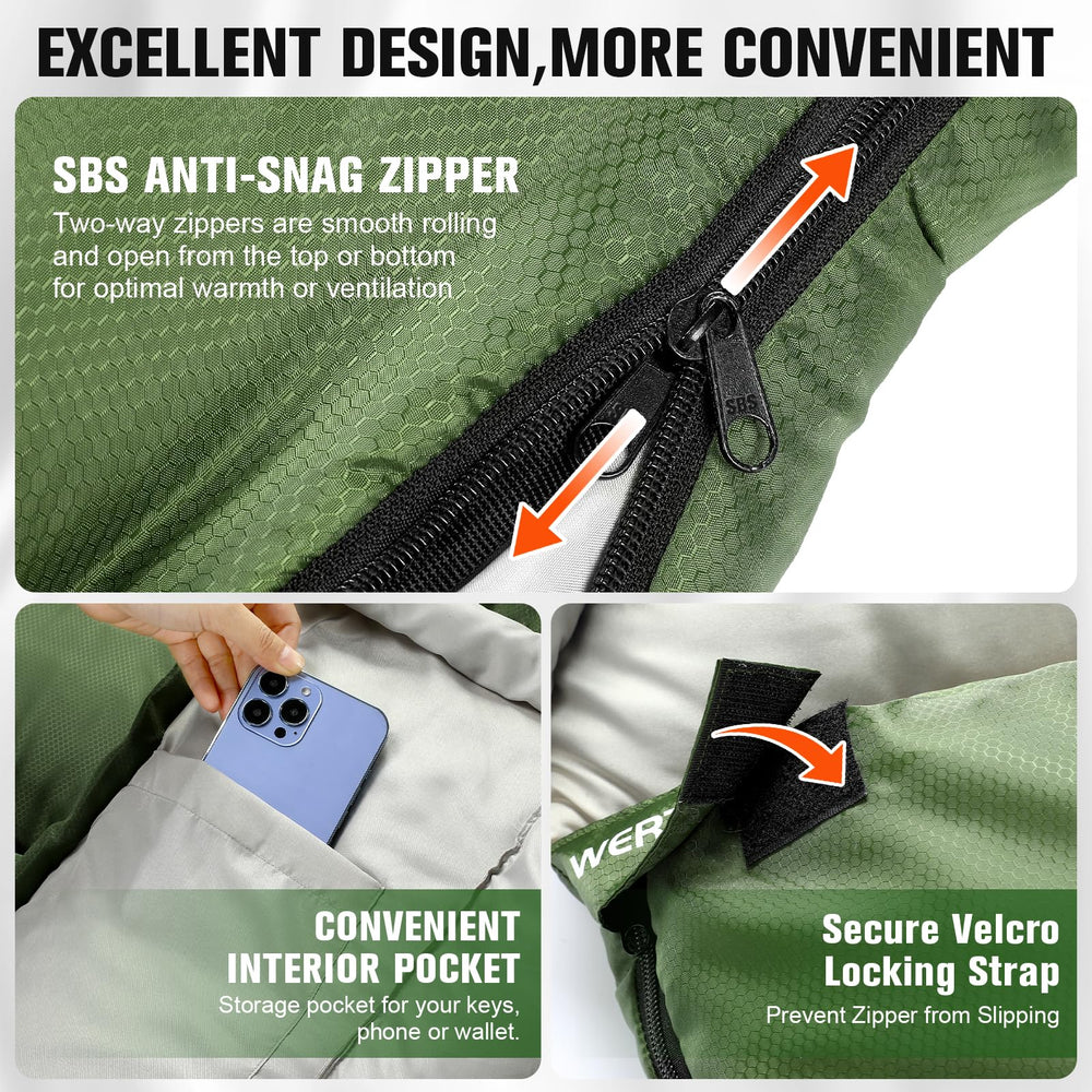 WERTYCITY zipper and draft tube detail for reliable heat retention