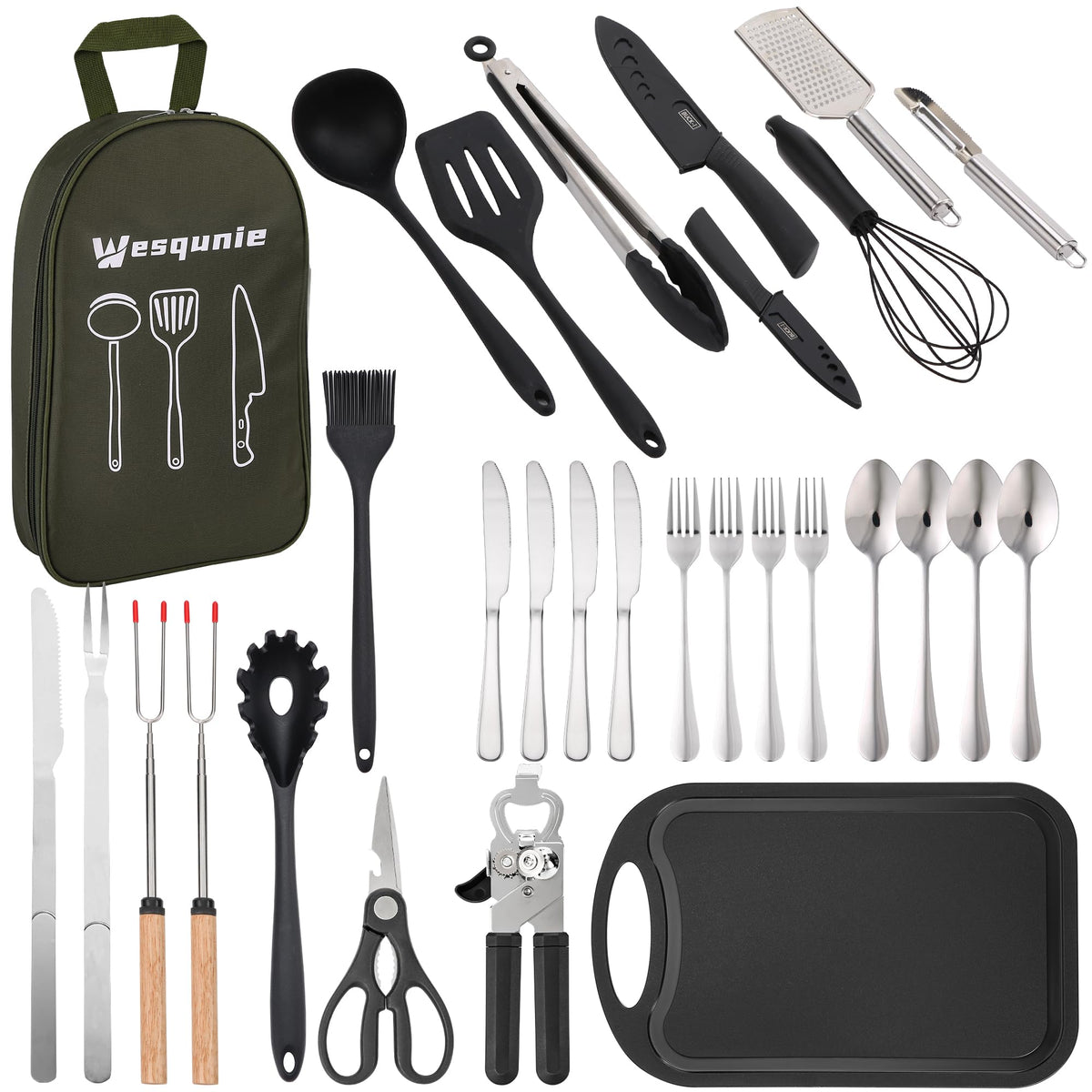 Wesqunie front packaging and carry bag showing organized portability and protection