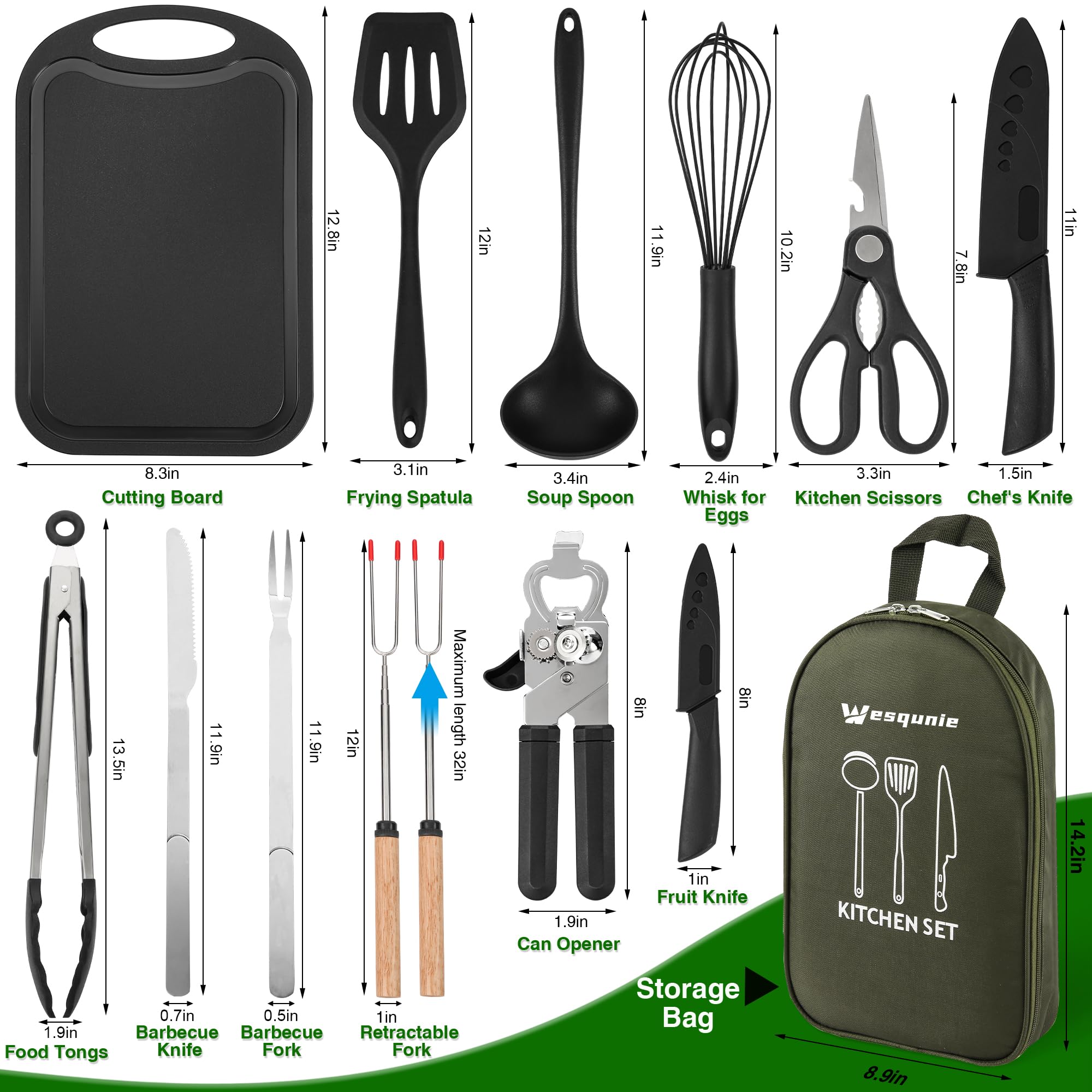 Wesqunie open organizer bag with utensils neatly stored for easy transport