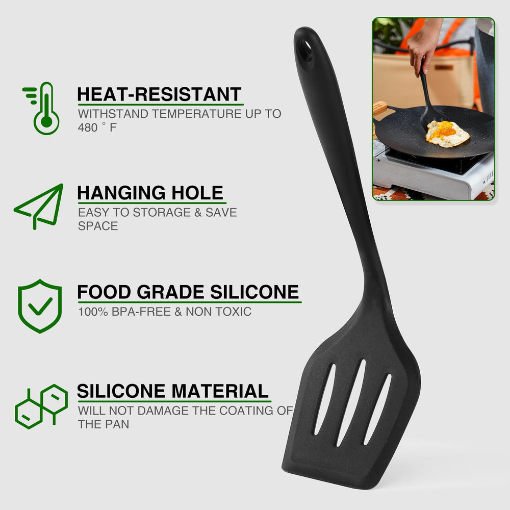 wesqunie silicone utensil heads closeup showing non-scratch surface, protects cookware benefit