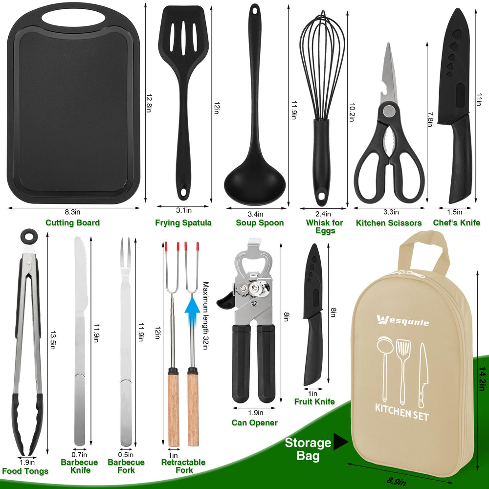Wesqunie utensils next to hand showing compact, packable size