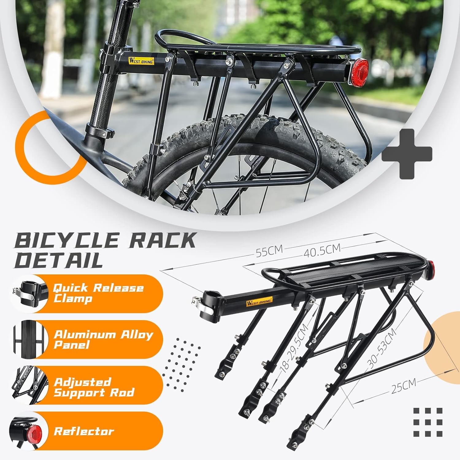 West Biking adjustable support rod extended to fit different frame geometries