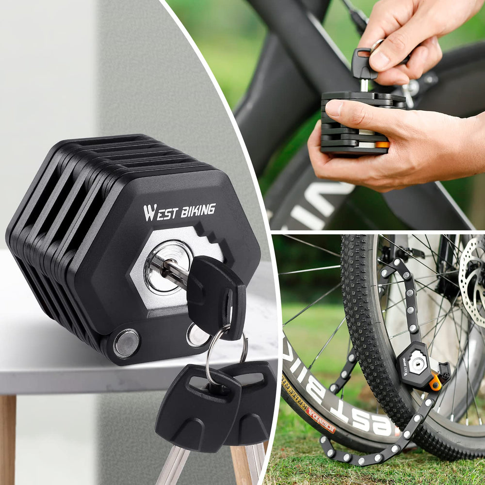 West Biking folded compact lock illustrating portability and space saving