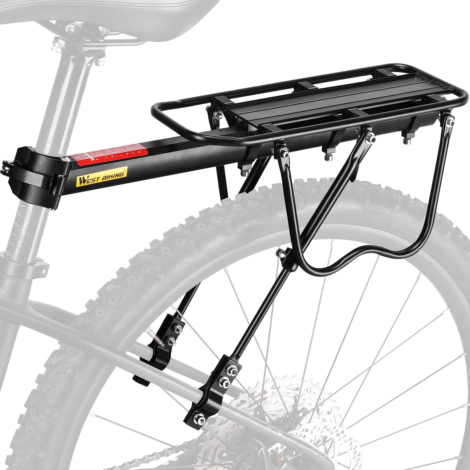 West Biking front view of rack showing sturdy platform and load capacity benefit