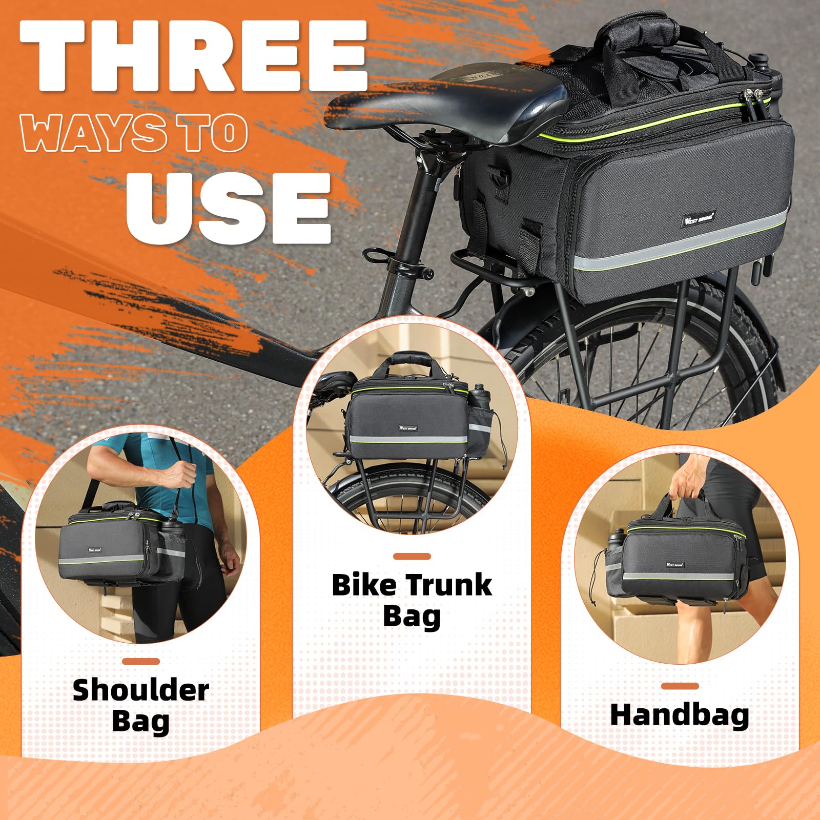 West Biking panniers mounted on rear rack showing stable fit and clearance from wheel