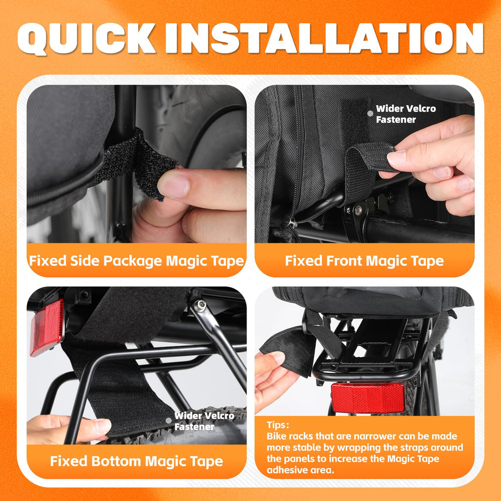 West Biking opened pannier showing organized compartments and secure hook-and-loop closures