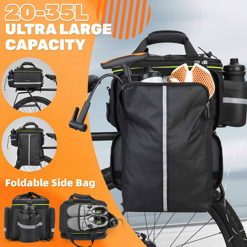 West Biking close-up of roll-top closure demonstrating expandable 35L capacity and weather seal