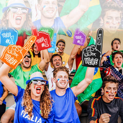 Wettarn foam finger worn on hand to show 18x9 inch scale and clear visibility