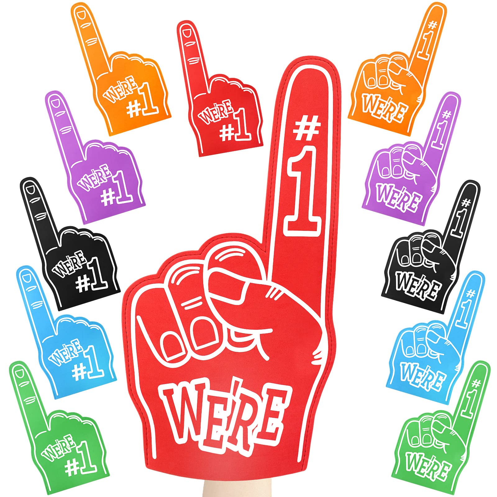 Wettarn foam fingers front packaging showing 12 colorful hands, perfect crowd impact