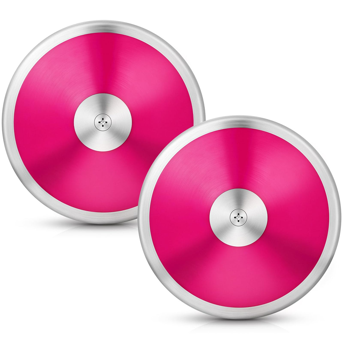 Wettarn front view of two pink practice discus, visible and packable