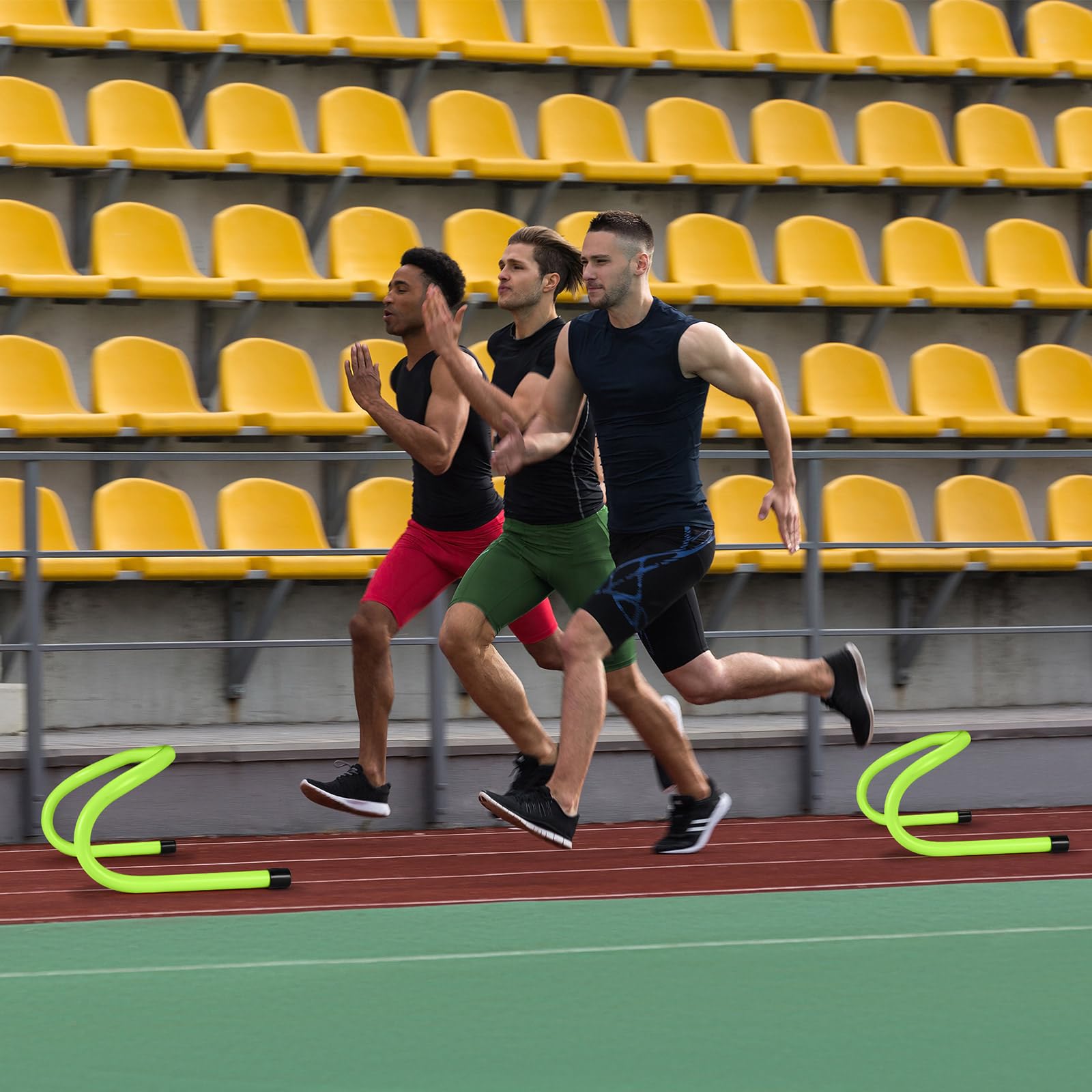 Wettarn green hurdles placed on turf showing high visibility for safer drills