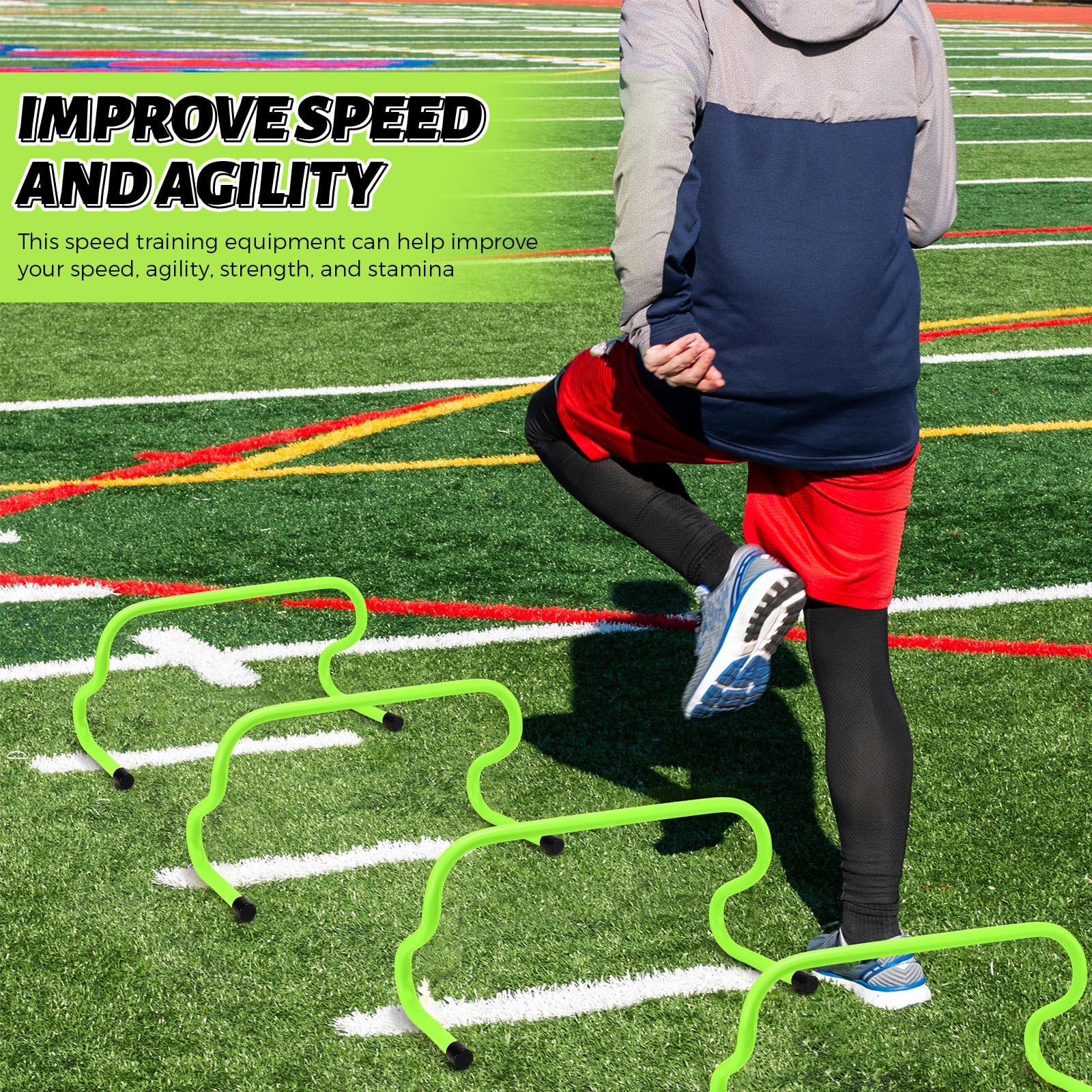 Wettarn hurdle beside athlete foot showing compact size for quick agility drills