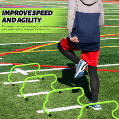 Wettarn hurdle beside athlete foot showing compact size for quick agility drills