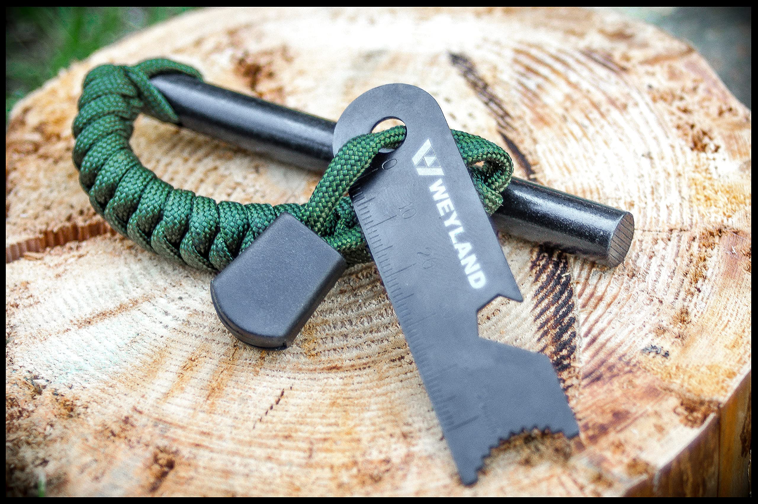 WEYLAND fatwood sticks and char cloth laid out to show easy lighting benefits