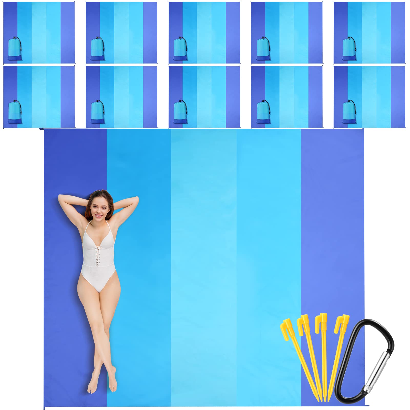 Weysat stakes and hooks laid out highlighting included anchoring accessories