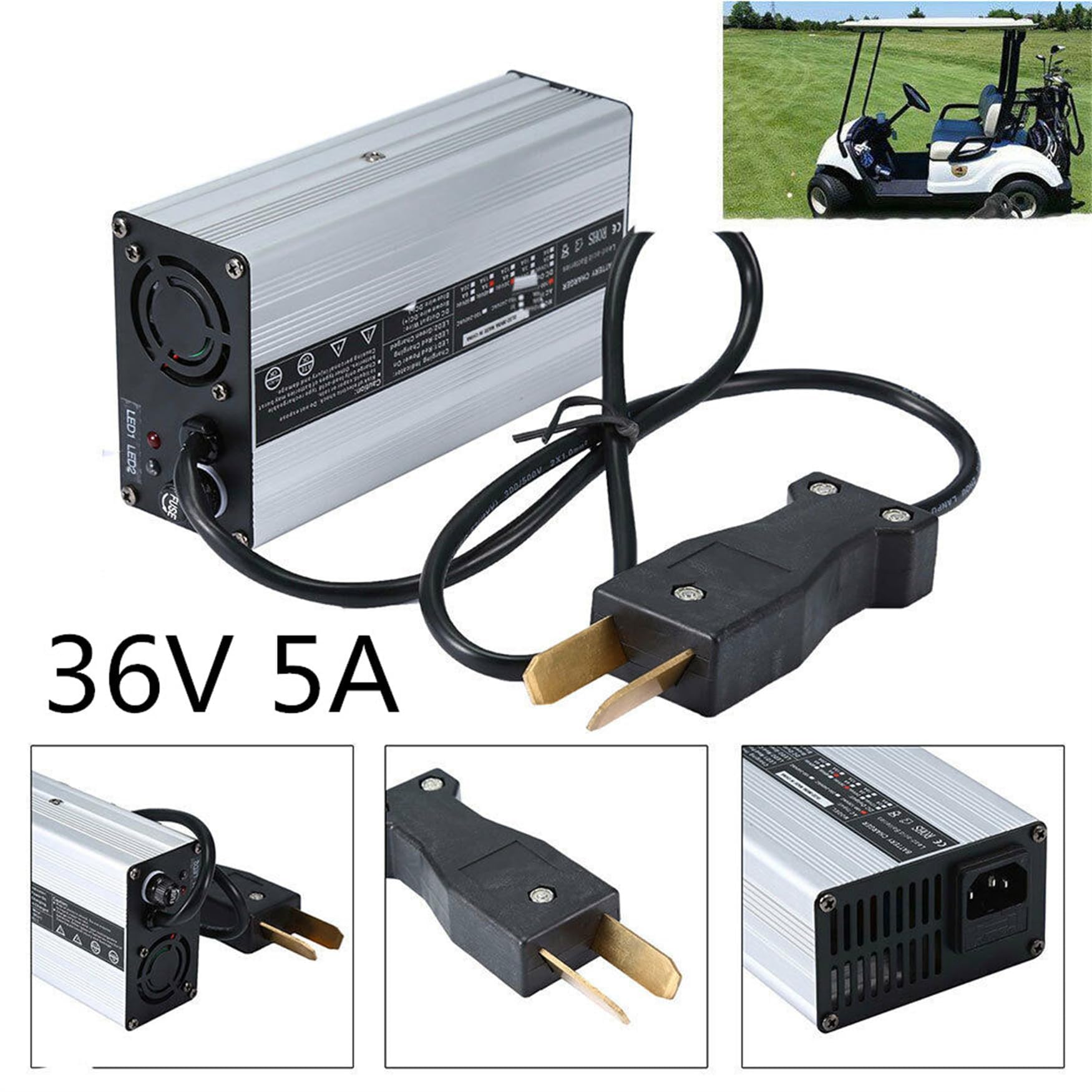 WFLNHB charger installed on a golf cart at a course showing practical field use