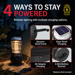 Whetstone lantern solar panel top capturing sunlight for off-grid recharging