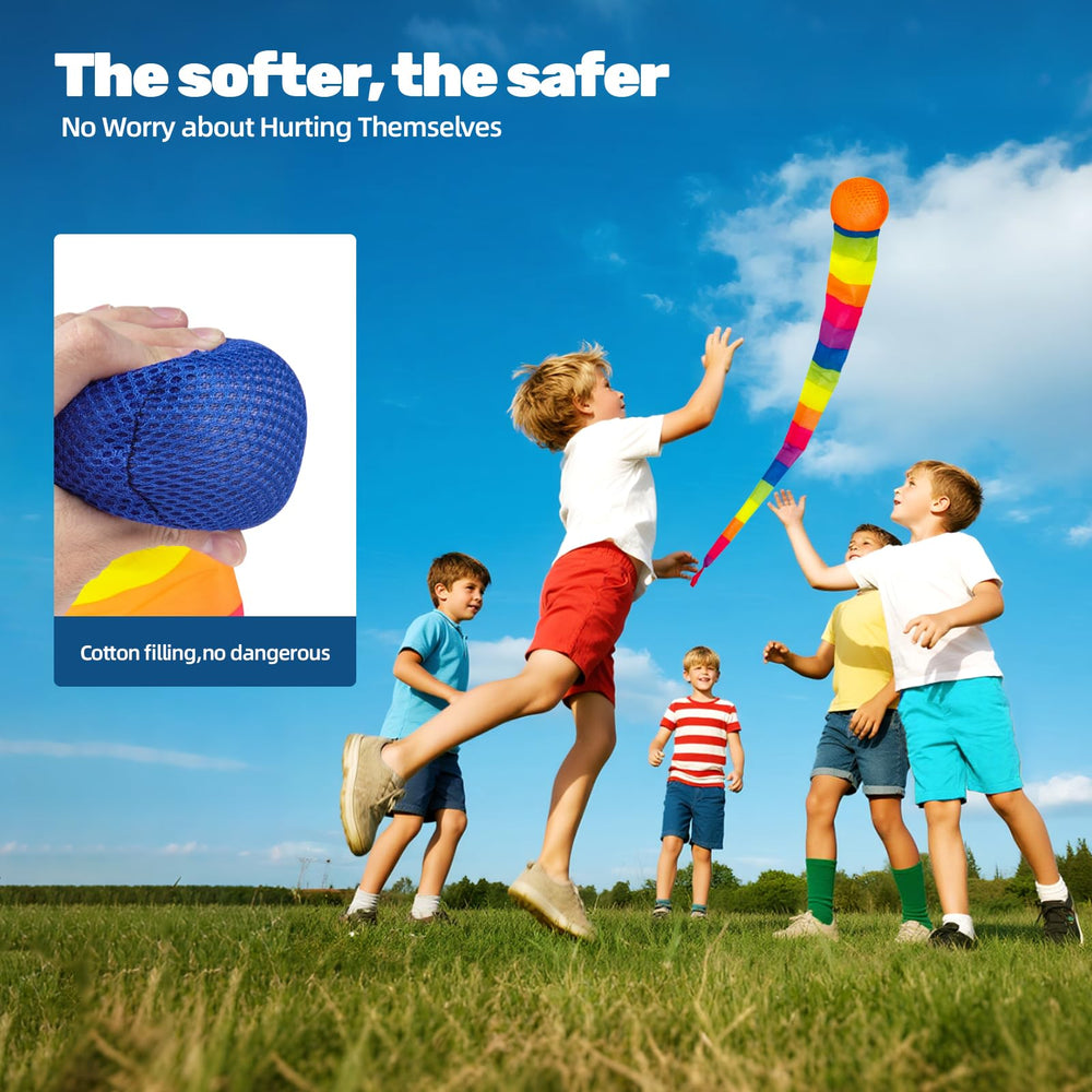 Wholelovein children playing outdoors with tail balls promoting cooperative catching games