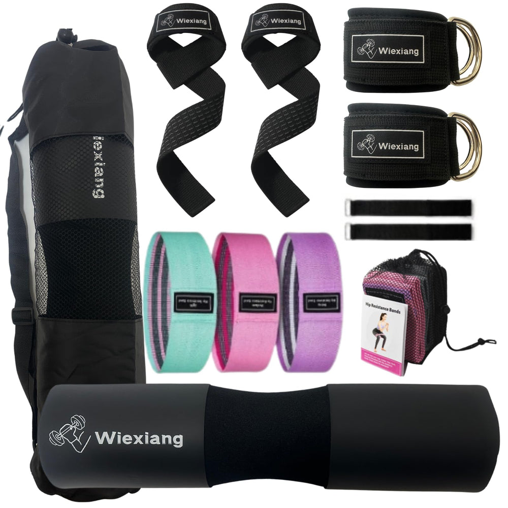 Wiexiang hip-thrust pad front view showing secure shoulder support and comfort