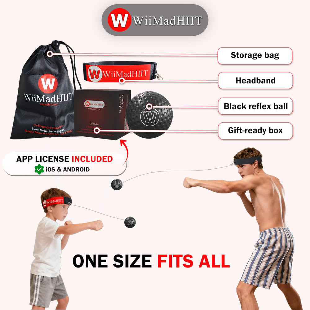Person wearing WiiMad headband punching ball in living room, fun active training benefit