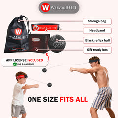 Person wearing WiiMad headband punching ball in living room, fun active training benefit