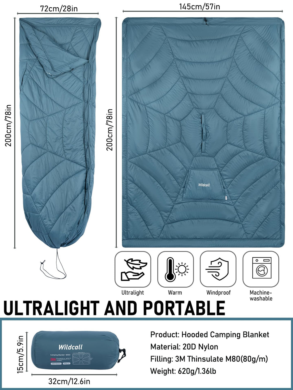 WildCall converted to poncho showing hands-free warmth and mobility