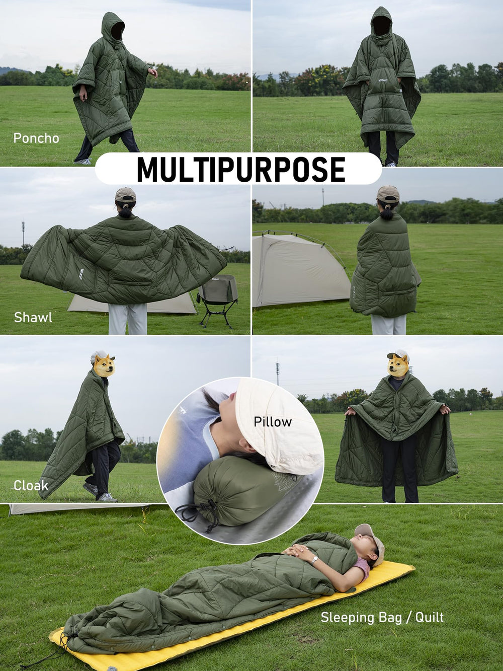 WildCall worn as a poncho-style blanket for hands-free warmth outdoors
