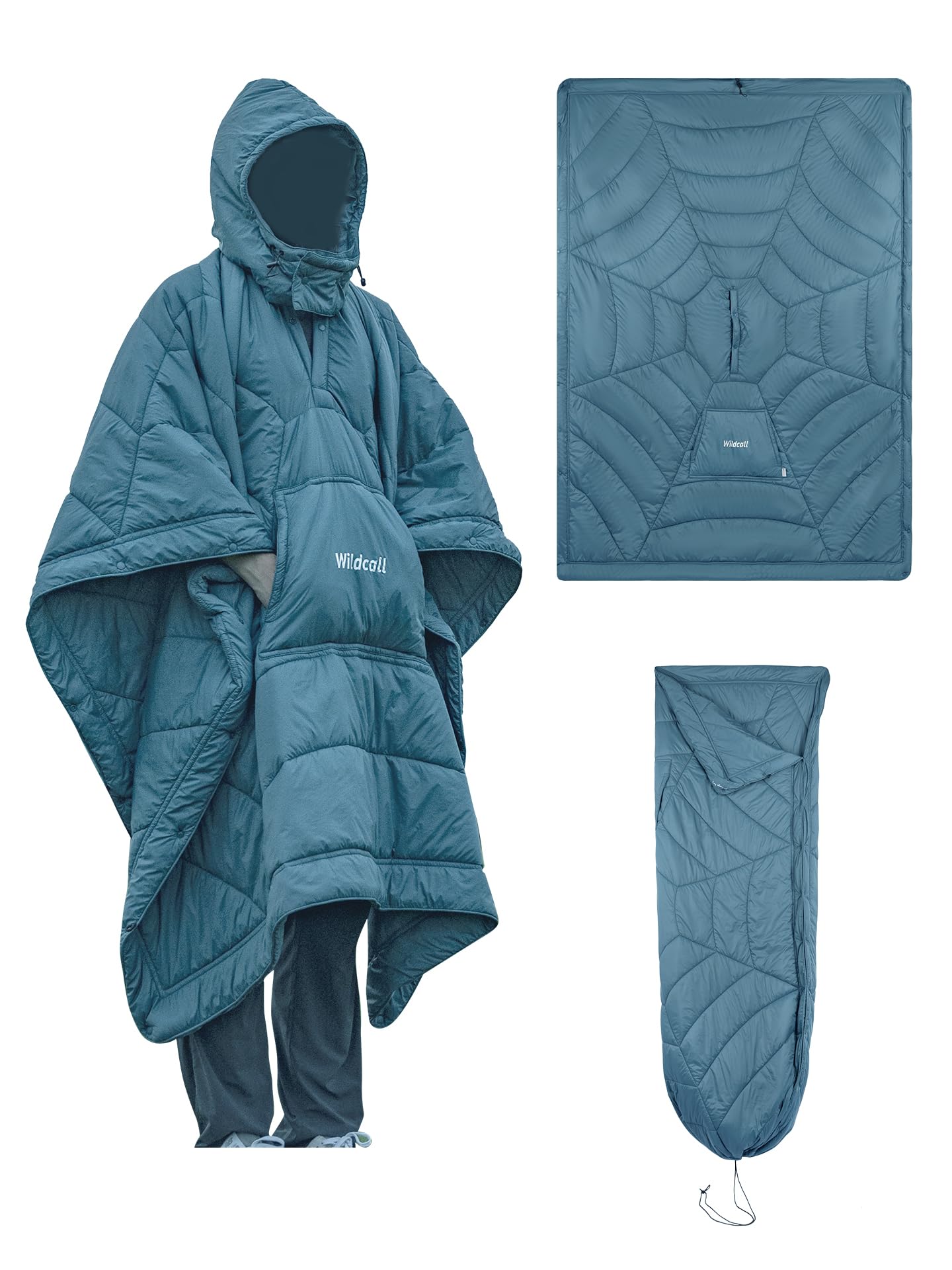 WildCall front view hooded blanket shows full coverage and roomy fit