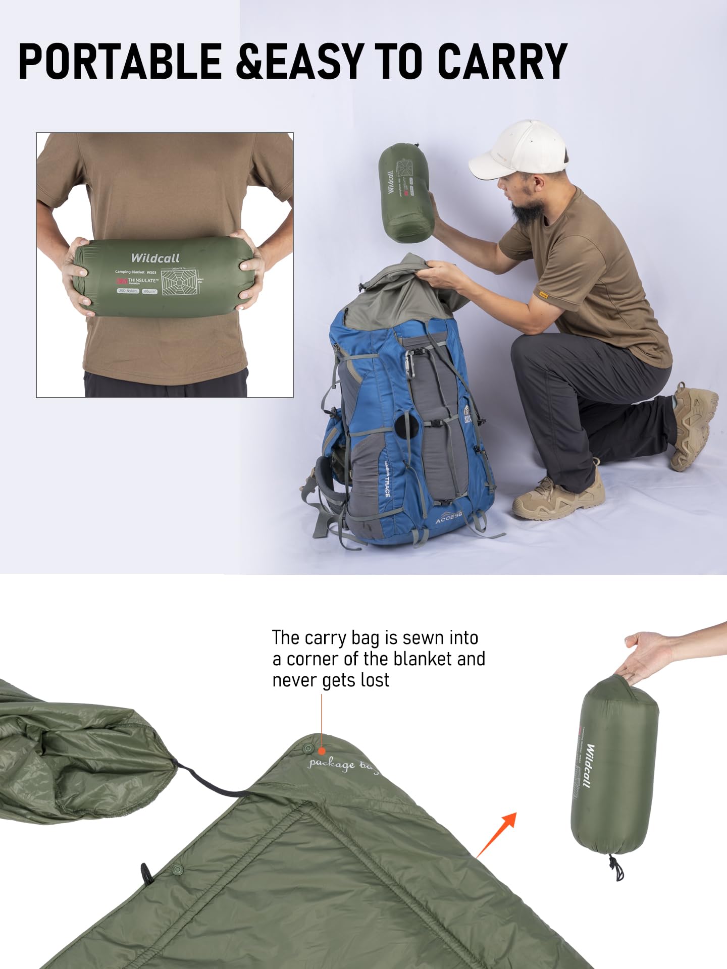 WildCall packed into carry bag doubling as a pillow for travel convenience