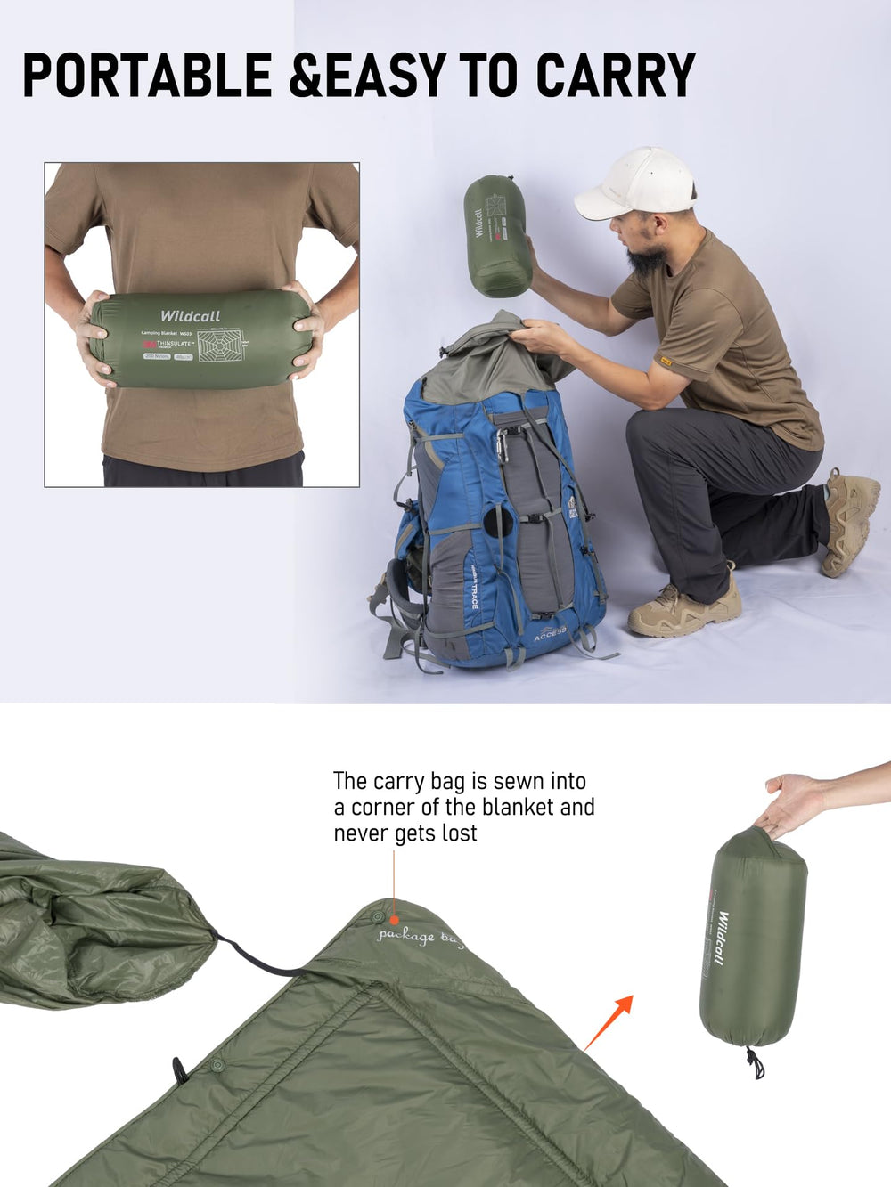 WildCall packed into carry bag doubling as a pillow for travel convenience
