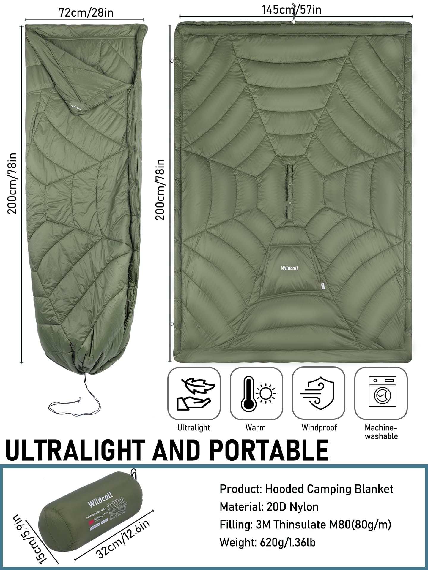 WildCall next to a backpack showing compact packed size for trips