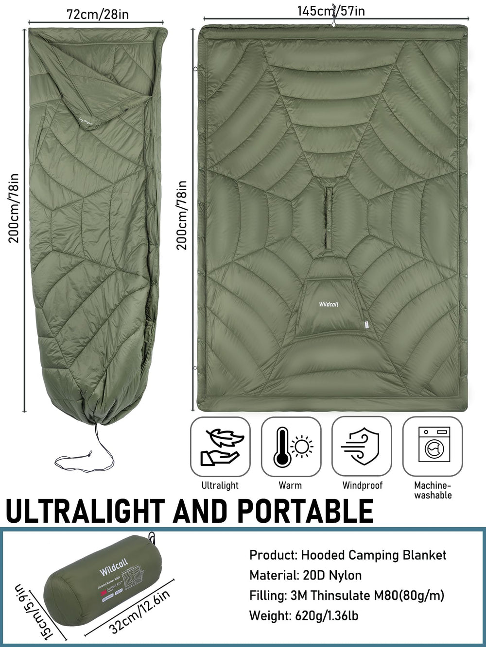 WildCall next to a backpack showing compact packed size for trips