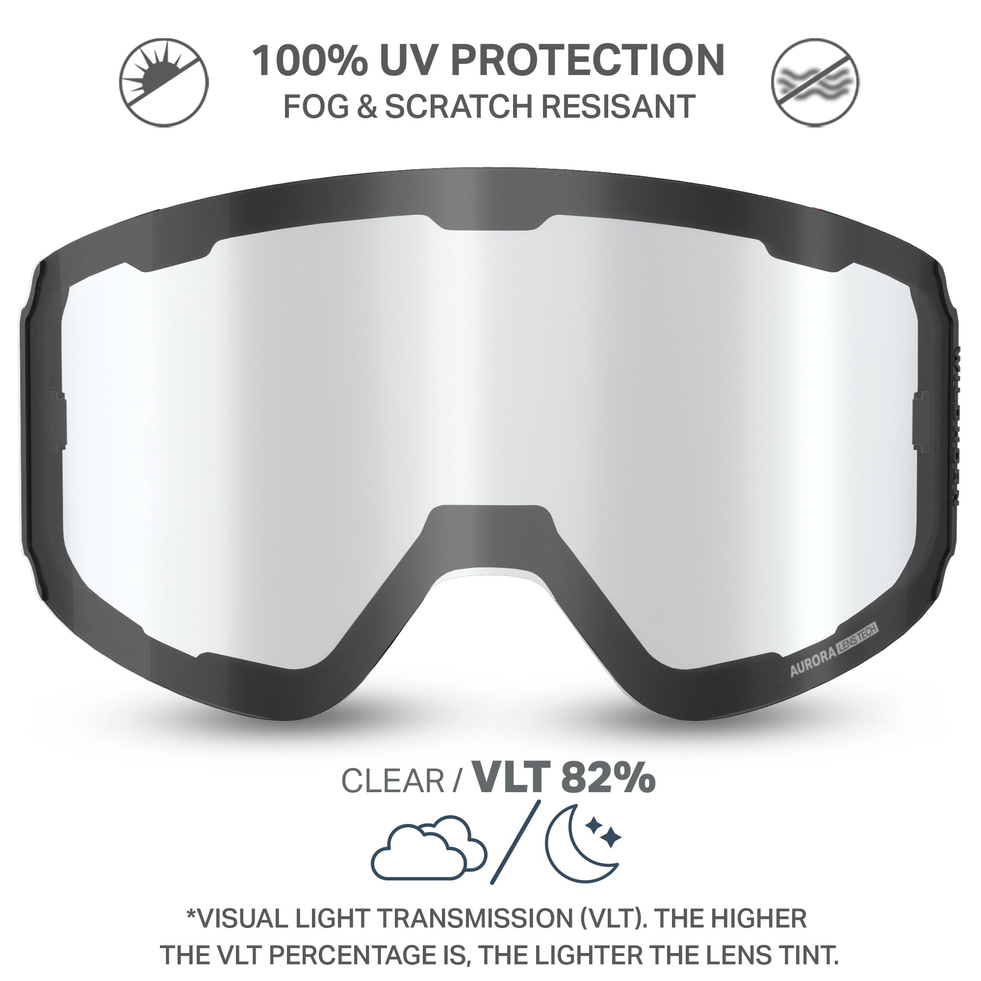 Wildhorn Roca lens worn on slope enabling wide view and glare reduction benefit